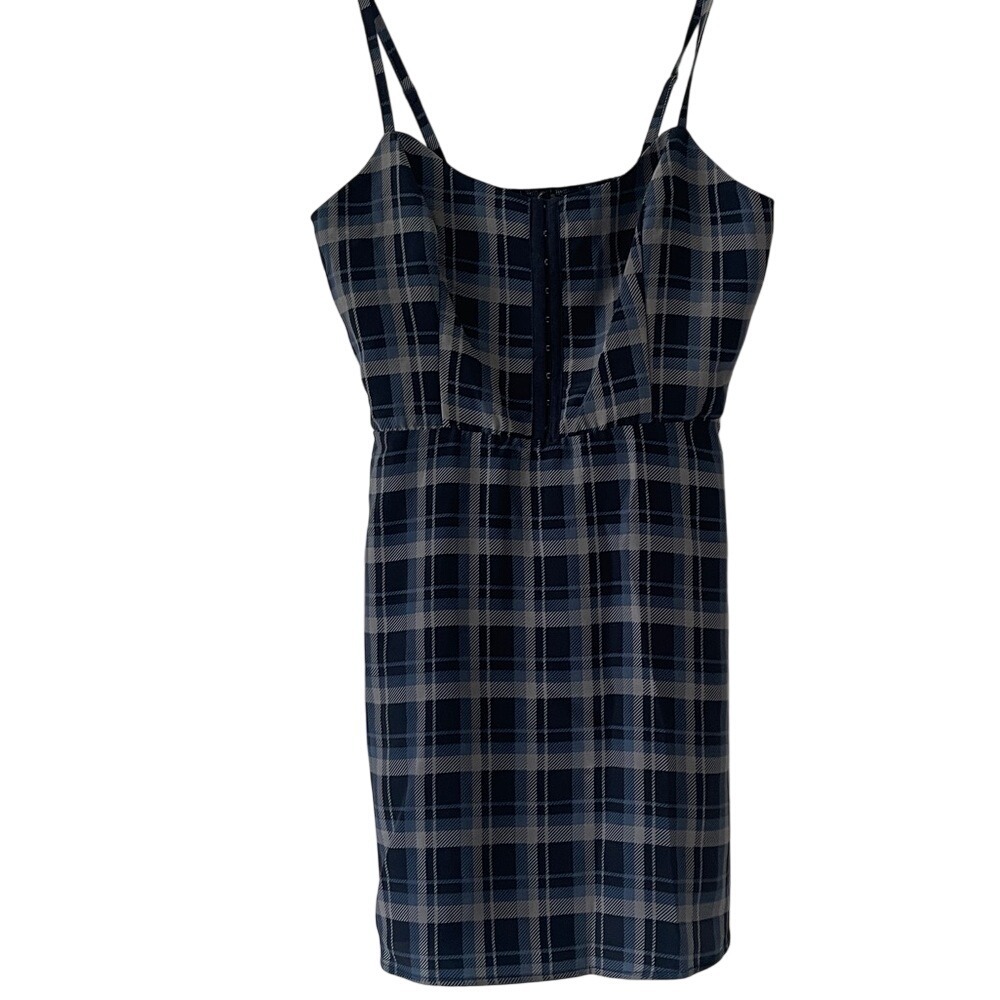 Lily‎ Rose Navy Plaid Mini Dress Large NWT